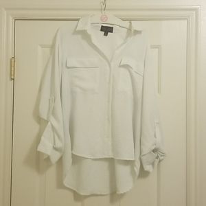 Black label white button down top